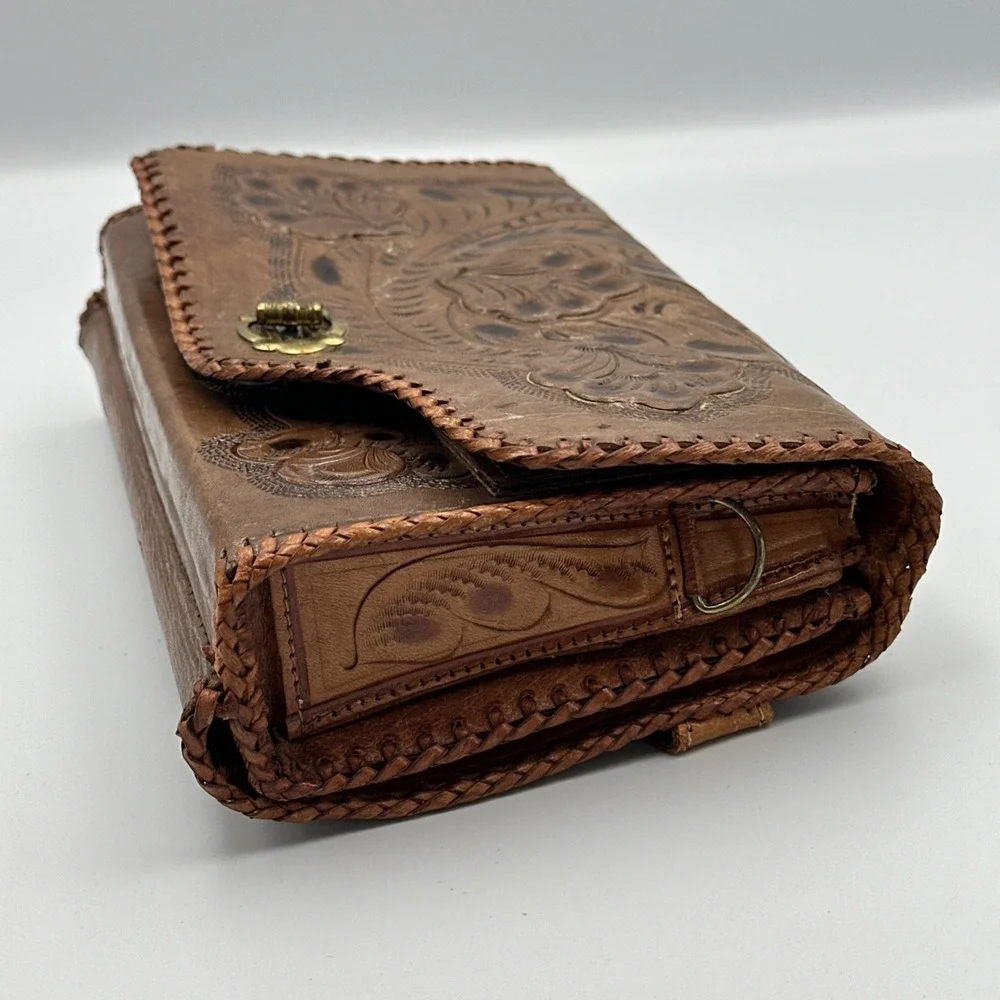 Handmade‎ Rawhide Leather Reversible Purse Handbag Floral Western Style